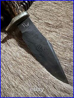 Spirit Of The West Hand Made Damascus Steel/ w Carved Antler Handle