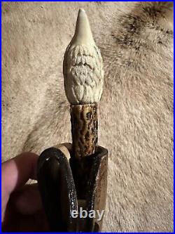 Spirit Of The West Hand Made Damascus Steel/ w Carved Antler Handle