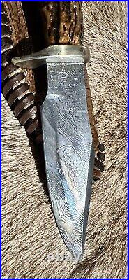 Spirit Of The West Hand Made Damascus Steel/ w Carved Antler Handle