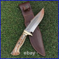 Stag Horn Bowie Knife With Sheath-N690 Steel Custom Bowie Knife-Hunting Knife