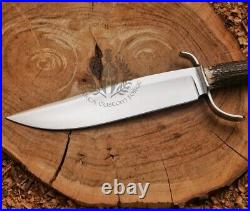 Stage Horn Bowie Knife 17``Custom Handmade Carbon Steel Bowie Knife With Sheath