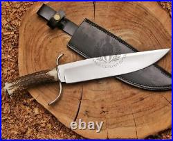 Stage Horn Bowie Knife 17``Custom Handmade Carbon Steel Bowie Knife With Sheath