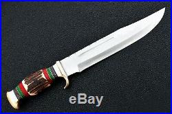 Stainless Bowie Knife With brass and stag horn handle by H I Knives