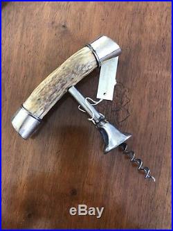 Steel Corkscrew With Antler Horn Handle And Double Capped Sterling Silver Ends