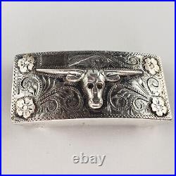 Sterling Silver & 10k Mexican Belt Buckle with Long Horn 39.8g 7093