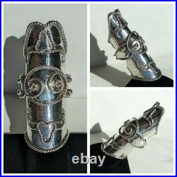 Sterling Silver Knuckle Armor Ring With Braided Bull Horns 30.9g Sz 7.5