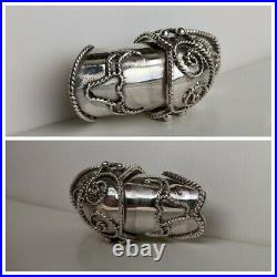 Sterling Silver Knuckle Armor Ring With Braided Bull Horns 30.9g Sz 7.5