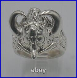 Sterling Silver Ring Size 10 26.2 Grams Skull With Horns Mint Condition