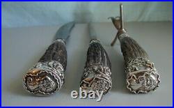 Sterling & Stag Horn Carving Set With Lady's Heads American Cutlery Co. 1880's