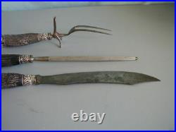 Sterling & Stag Horn Carving Set With Lady's Heads American Cutlery Co. 1880's
