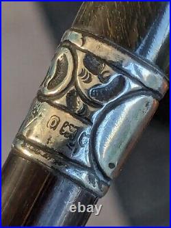 Stunning Antique Rabbit Horn Carved Walking Cane With Silver Collar London C1905