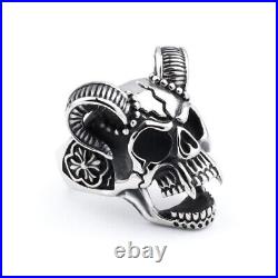 Stunning Stylish Antique Skull Face With Horns Design 935 Argentium Silver Ring