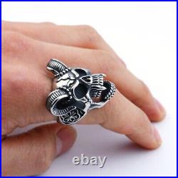 Stunning Stylish Antique Skull Face With Horns Design 935 Argentium Silver Ring