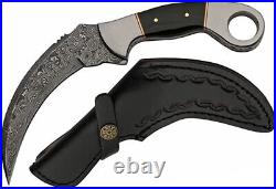 Supplies custom karambit demascus steel knife with black leather cover
