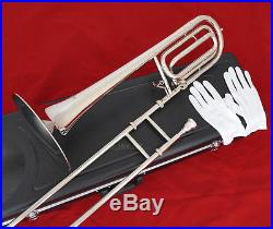 TOP QUALITY Silver nickel Plated Bass Trombone Bb/F Tone Horn With Case
