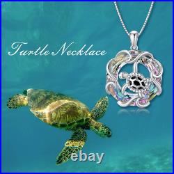 TOUPOP Sterling Silver Turtle Pendant Necklace with Round Circle Crystal Ocean W