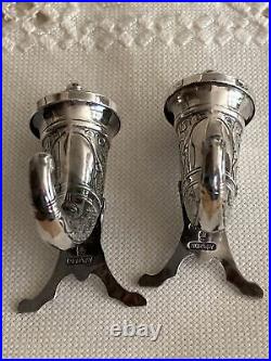 TWO Norwegian Sterling Pepper Horns (Shakers) Viking HornsTheodor Olsens Norway