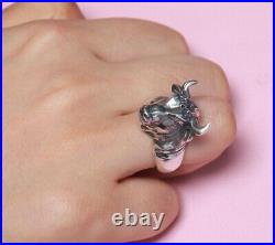 Taurus Bull Head with Horns Men Full Of Power Ring 925 SOLID STERLING SILVER