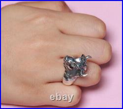 Taurus Bull Head with Horns Men Full Of Power Ring 925 SOLID STERLING SILVER