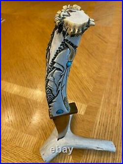 Ted Miller Hunting Fixed Blade Knife Custom Turquoise Stones with Antler Stand