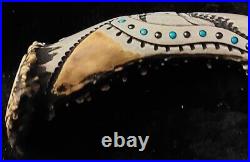 Ted Miller Hunting Knife Turquoise Stones 9 with Antler Stand & Certification