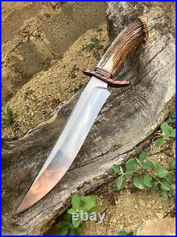 The Frontier Bowie Hunting Bowie Knife Stag Horn Handle With Leather Sheath