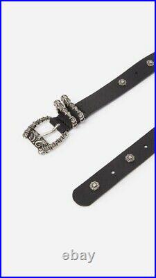 The Kooples Leather Belt With Horn Buckle And Silver Rivets Size 3, Rrp168