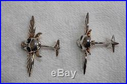 Thomas Pink Sterling Silver Winged Skull Cufflinks With Horns And Black Eyes
