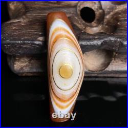 Tibetan Natural Red Agate Dzi Sky Eyes Inlaid With Silver thread Horn Bead K722