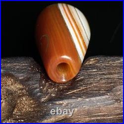 Tibetan Natural Red Agate Dzi Sky Eyes Inlaid With Silver thread Horn Bead K722