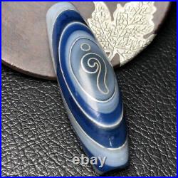 Tibetan Old Agate Dzi Ruyi & Figure Horn Bead Inlaid with silver thread K0625
