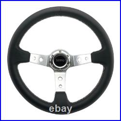 Tomü Ebisu Silver Spoke with Black Leather Steering Wheel Fit NRG Nardi Vertex