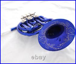 Top Portable Blue Paint Bb MINI French Horn Engraving Bell 6.23'' with case NEW