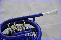 Top Portable Blue Paint Bb MINI French Horn Engraving Bell 6.23'' with case NEW