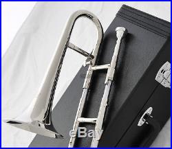Top Silver Nickel Slide Trumpet Mini Trombone Bb Keys Horn With Leather Case New
