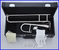 Top new Silver nickel Mini Trombone Slide Bb Trumpet Horn with Case