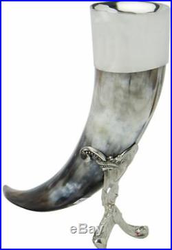 Traditional Medieval Scottish Drinking Horn With Pewter Base and Foot