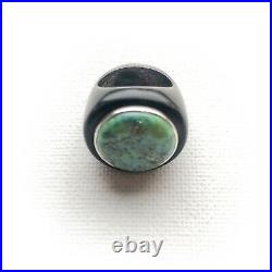 Tribal Buffalo Horn Ring with natural Uzbek Auminza Turquoise in Silver. Size 6