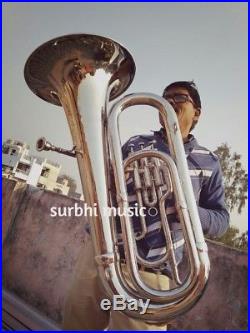 Tuba Horn Professional Big Size In Silver Chrome Polish With Free Case & Mouthpc