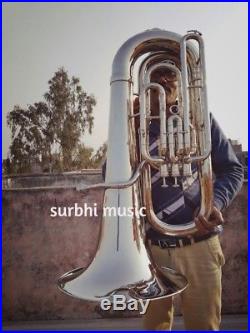 Tuba Horn Professional Big Size In Silver Chrome Polish With Free Case + Mouthpc