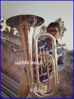 Tuba Horn Professional Big Size In Silver Chrome Polish With Free Case & Mouthpc