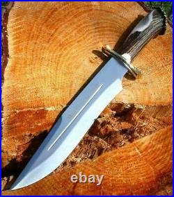 UBK Custom Handmade D2 Steel Hunting Knife with leather sheath stag horn handle