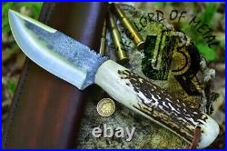 UBR CUSTOM HANDMADE 440c CARBON STEEL HUNTING BOWIE KNIFE WITH STAG HORN HANDLE
