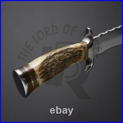 UBR Custom Handmade D2 Steel Hunting Knife with leather sheath stag horn handle