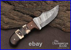 UNIQUE Damascus Steel SKINNER KNIFE With Stag Horn Style Blade+Leather Cover+Box