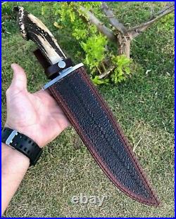 Ubr Custom Handmade D-tool Steel Hunting Bowie Knife With Stag Horn Handle