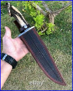 Ubr Custom Handmade D-tool Steel Hunting Bowie Knife With Stag Horn Handle