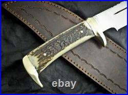 Ubr Custom Handmade D2-tool Steel Crocodile Dunde Knife With Stag Horn Handle