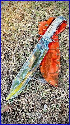 Ubr Custom Handmade D2-tool Steel High Polish Hunting Bowie Knife With Stag Horn