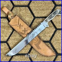 Ubr Custom Handmade D2-tool Steel Hunting Machette Knife With Stag Horn Handle